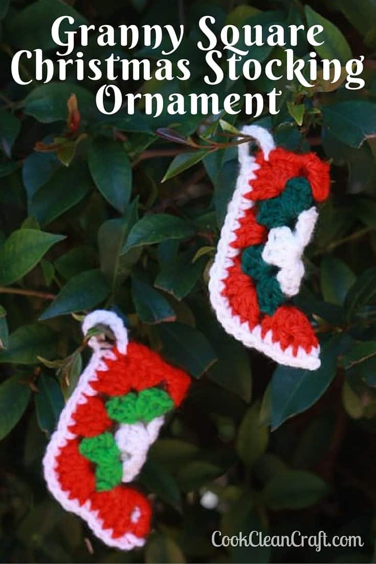 Granny Square Christmas stocking ornament Cook Clean Craft