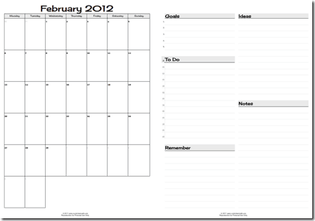 Free Printable: 2012 Monthly Planner