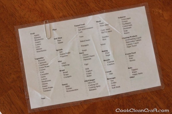 Are you sick of writing your shopping lists on scraps of paper? Create a DIY reusable shopping list. Added bonus, it prompts you to buy the products you regularly need.