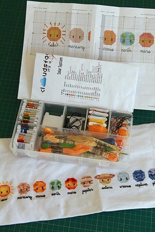 Travel cross-stitch or embroidery kit - an organised way to keep your latest cross-stitch project close by. Fits in a handbag too!