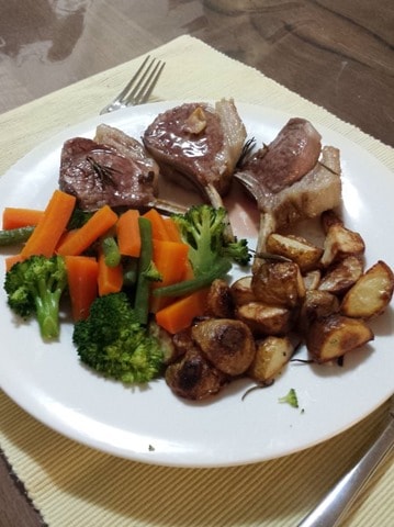 Whole30 Lamb rack with vegetables dinner